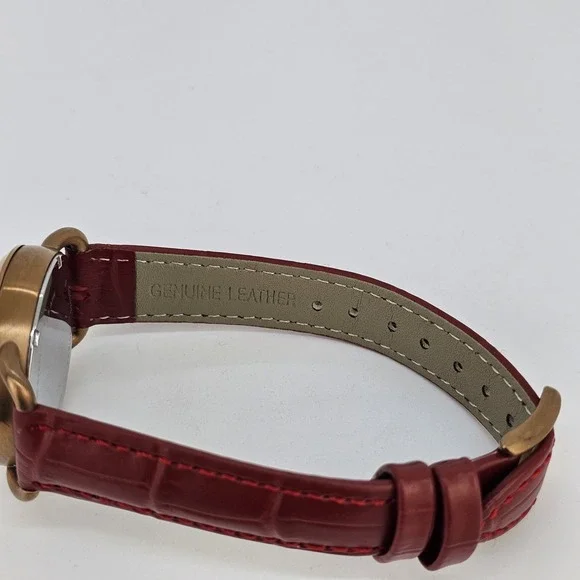 Fossil Women Watch 34MM Gold Dial Date New Red Leather Bands New Battery - Picture 15 of 16